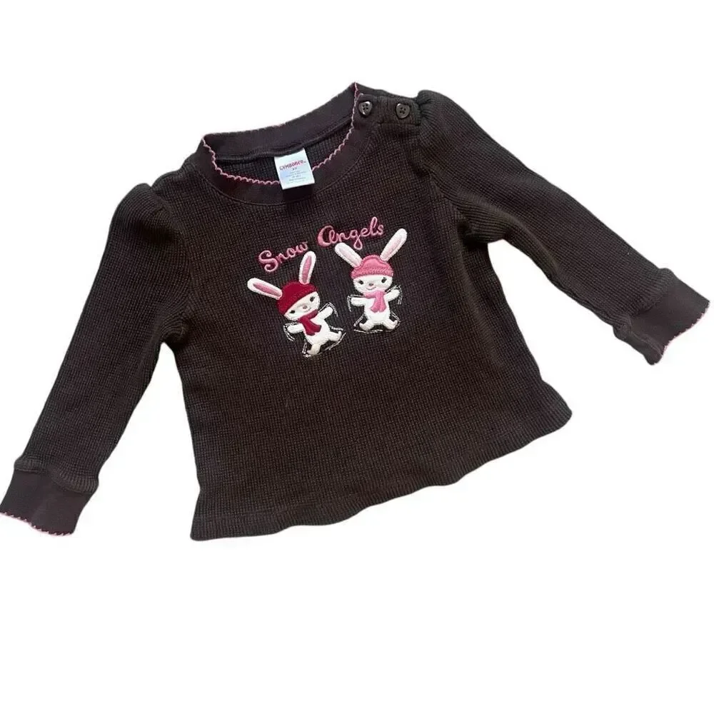 Toddler Girls Gymboree Snow Angels Embroidered Bunny Waffle Knit Shirt - Sz 2T